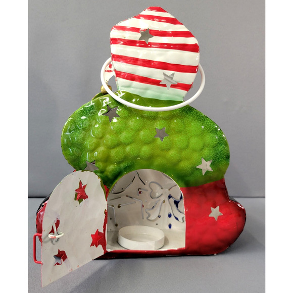 Vintage Home Interiors Christmas Elf Tea Light Lantern Tin Metal 9.5" - Picture 5 of 12